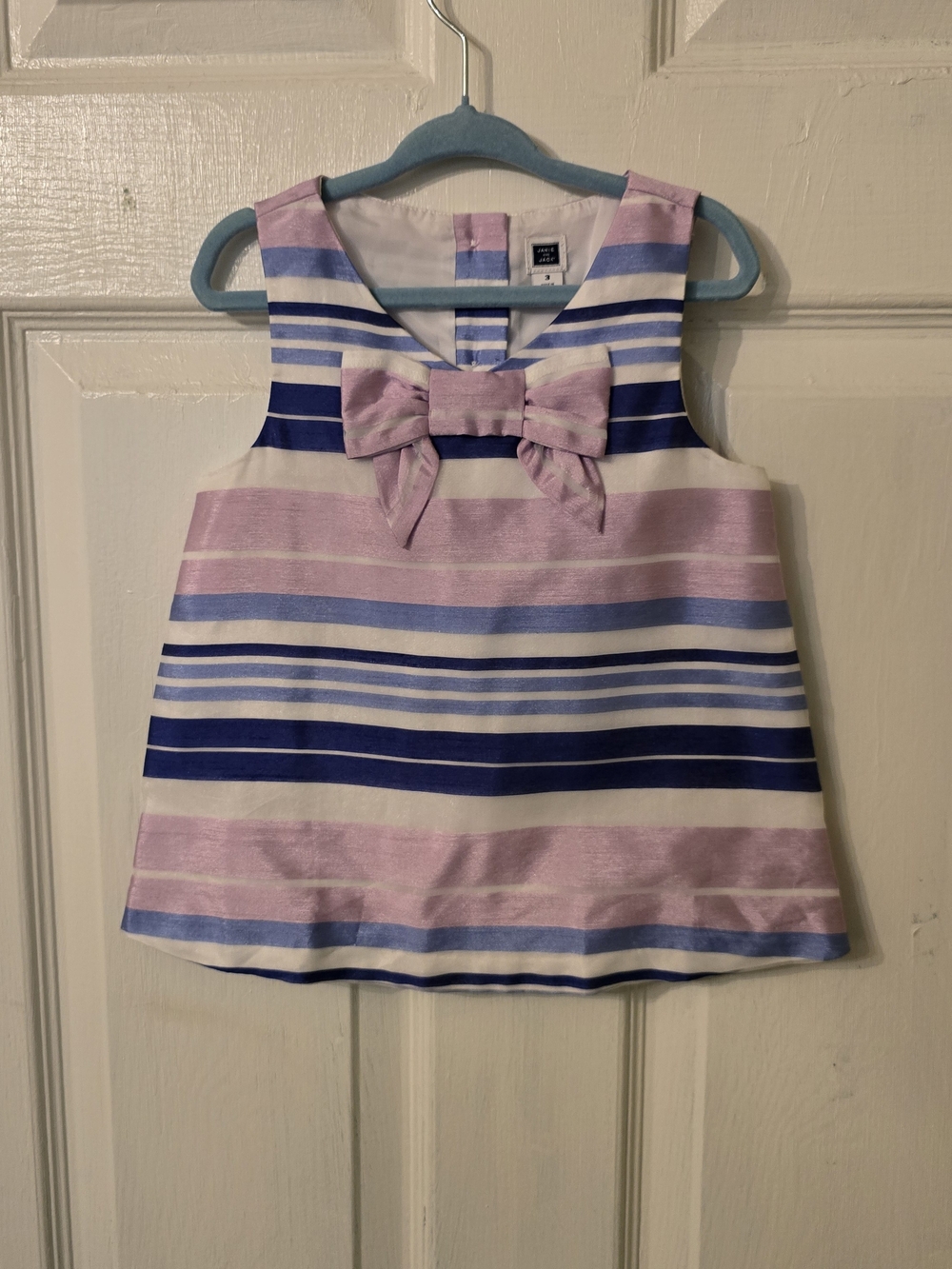 Janie and Jack Pink, Blue & White Striped Bow Tank